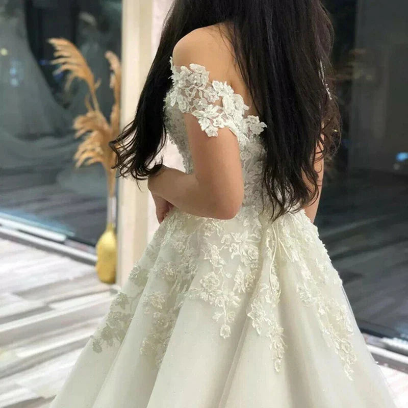 Sexy Off Shoulder Lace Wedding Dress Vintage Women's A-Line Gownes Robe De Soir é e De Mariage Bridal Dress Vestidos De Fiesta