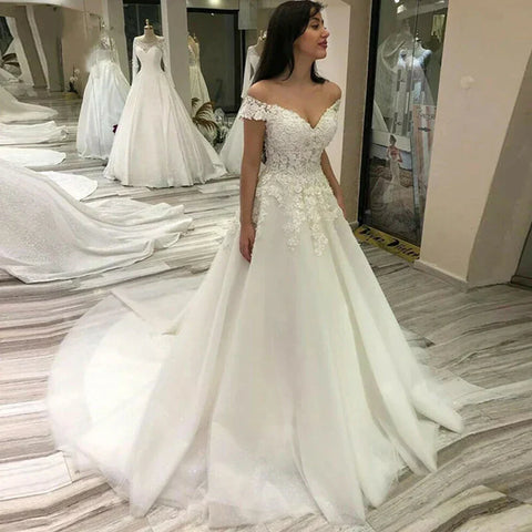Vestido De novia De encaje con hombros descubiertos, traje Vintage De corte en A para mujer, vestido De novia Sexy, Vestidos De Fiesta