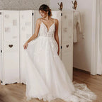 Robes de mariée sexy épaules dénudées sans manches, bretelles spaghetti, col en V, dos nu blanc simple, plissées, style princesse