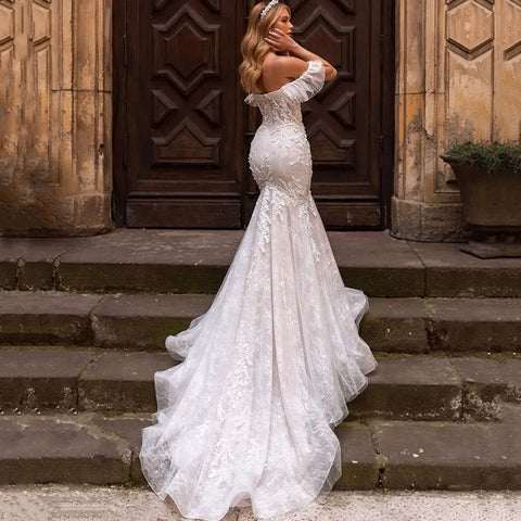 Sexy fuera del hombro sirena Vestidos De Novia apliques Vestido De Noiva Sweetheart Vestidos De Novia De encaje bata De Mariée