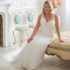 Vestido de novia con cuentas, escote en V, sin mangas, fruncido, plisado, gasa, para playa 