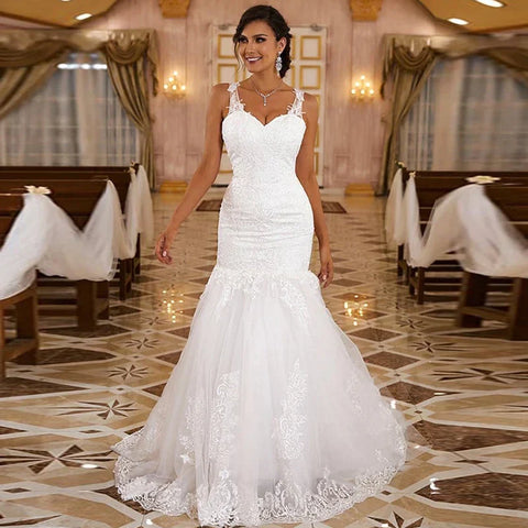 Vestidos de novia sexys sin mangas con escote corazón para mujer, preciosos vestidos de novia de sirena con apliques de encaje, espalda descubierta plisada, bata de fiesta formal