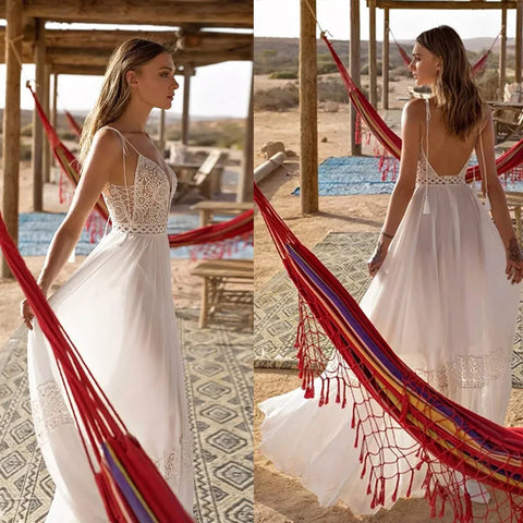 Vestidos de novia sexis de tirantes finos, corte en A, escote en V profundo, espalda descubierta, sin mangas, robe de mariée Bridal Gowns vestidos de novia 2023