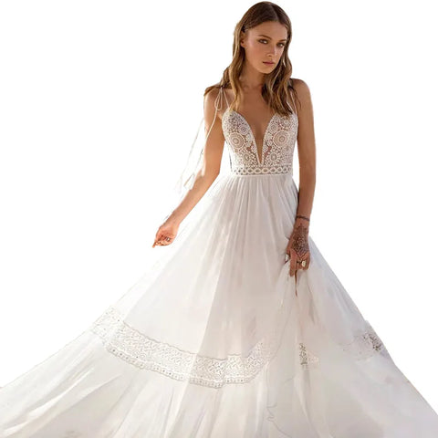 Vestidos de novia sexis de tirantes finos, corte en A, escote en V profundo, espalda descubierta, sin mangas, robe de mariée Bridal Gowns vestidos de novia 2023
