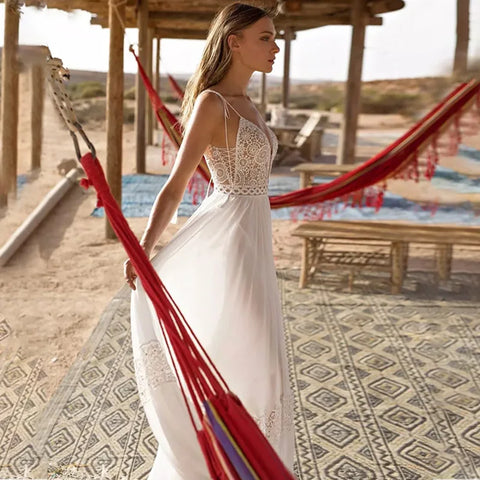 Vestidos de novia sexis de tirantes finos, corte en A, escote en V profundo, espalda descubierta, sin mangas, robe de mariée Bridal Gowns vestidos de novia 2023