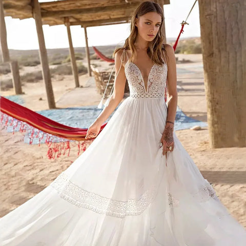 Vestidos de novia sexis de tirantes finos, corte en A, escote en V profundo, espalda descubierta, sin mangas, robe de mariée Bridal Gowns vestidos de novia 2023
