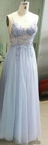 Vestidos de noche sexys con tirantes finos, escote en V, pedrería y cuentas, vestidos de fiesta formales con abertura, LA60963 