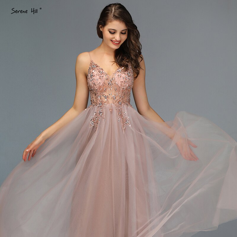 Sexy Spaghetti Straps Evening Dresses 2025 V-Neck Rhinestones Beading Formal Prom Gowns with Split robe de soiree LA60963