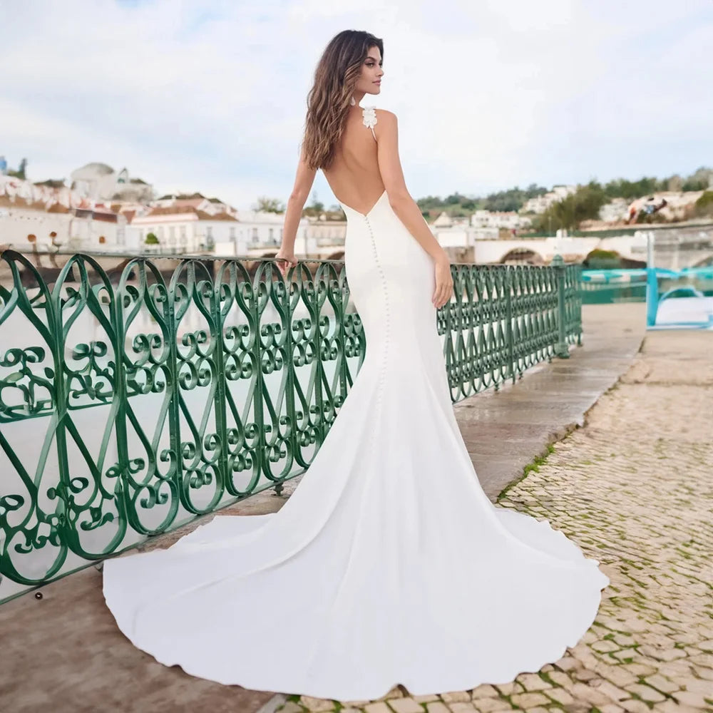 Robe de mariée sexy pour femme, col carré, bretelles spaghetti, dos nu, sans manches, personnalisable, élégante, collection 2024 