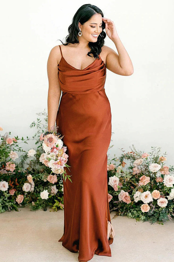 Vestido de dama de honor sexy color burdeos con tirantes finos y sin mangas BD109