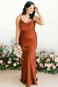 Vestido de dama de honor sexy color burdeos con tirantes finos y sin mangas BD109