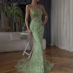 Vestido de noche árabe de sirena con tirantes finos y cuentas color caramelo, modelo LA72733, para ocasiones formales (2025) 