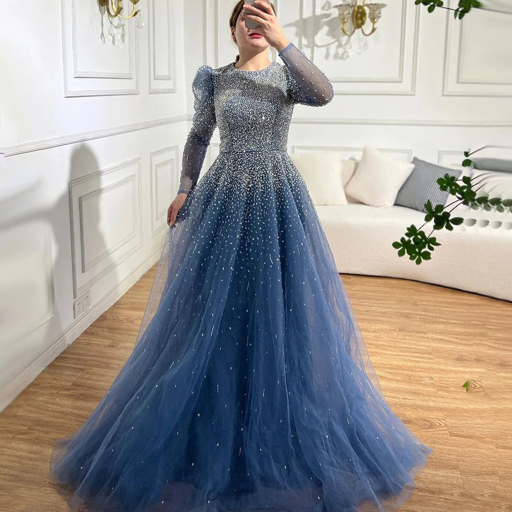 Green Mermaid Elegant Beaded Evening Dress Gown with Skirt Sleeves LA71762