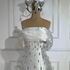 Robe de soirée sirène en satin bleu arabe, longueur cheville, avec perles et cristaux, pour femme, tenue de mariage, LA72414A 