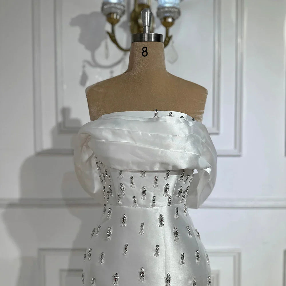 Robe de soirée sirène en satin bleu arabe, longueur cheville, avec perles et cristaux, pour femme, tenue de mariage, LA72414A 