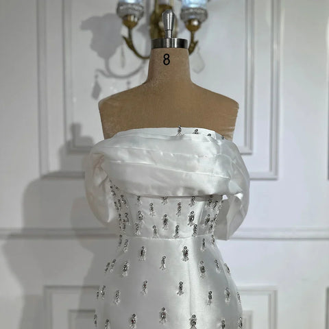 Robe de soirée sirène en satin bleu arabe, longueur cheville, avec perles et cristaux, pour femme, tenue de mariage, LA72414A 