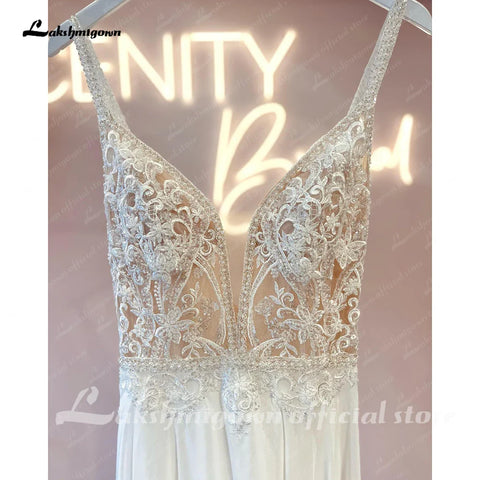 Baoleely – Robe de mariée bohème luxueuse en mousseline de soie, coupe trapèze, blanche cassée, avec dentelle et perles, été 2025