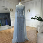 Vestido de noche de lujo con cuentas, estilo sirena, elegante, con mangas capa, color caramelo, para ocasiones formales (LA72775) 