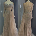 Vestidos de noche árabes color nude con cuentas y cristales, estilo saudí, con sobrefalda para ocasiones formales LA72812 