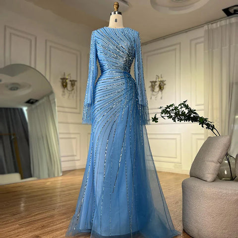 Robe de soirée élégante arabe saoudienne à perles bleues, 2025, pour une occasion formelle, LA72822