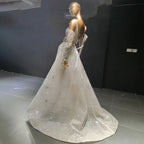 Silver Detachable Sleeves Evening Dresses Gowns 2025 Beaded Luxury A-Line For Women Party LA71534