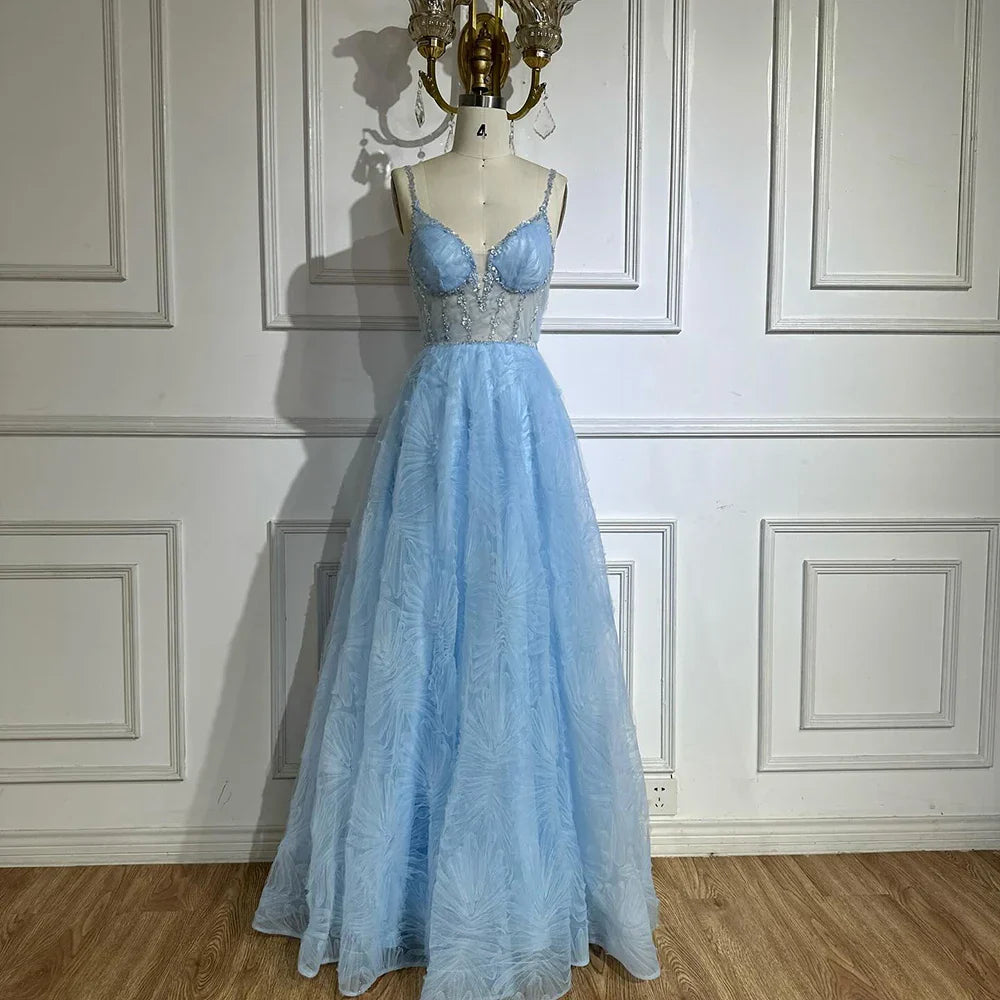 Vestido de fiesta elegante de corte A, con tirantes finos, espalda descubierta y color verde salvia árabe (modelo LA72636) para mujer | Ideal para bodas y fiestas 