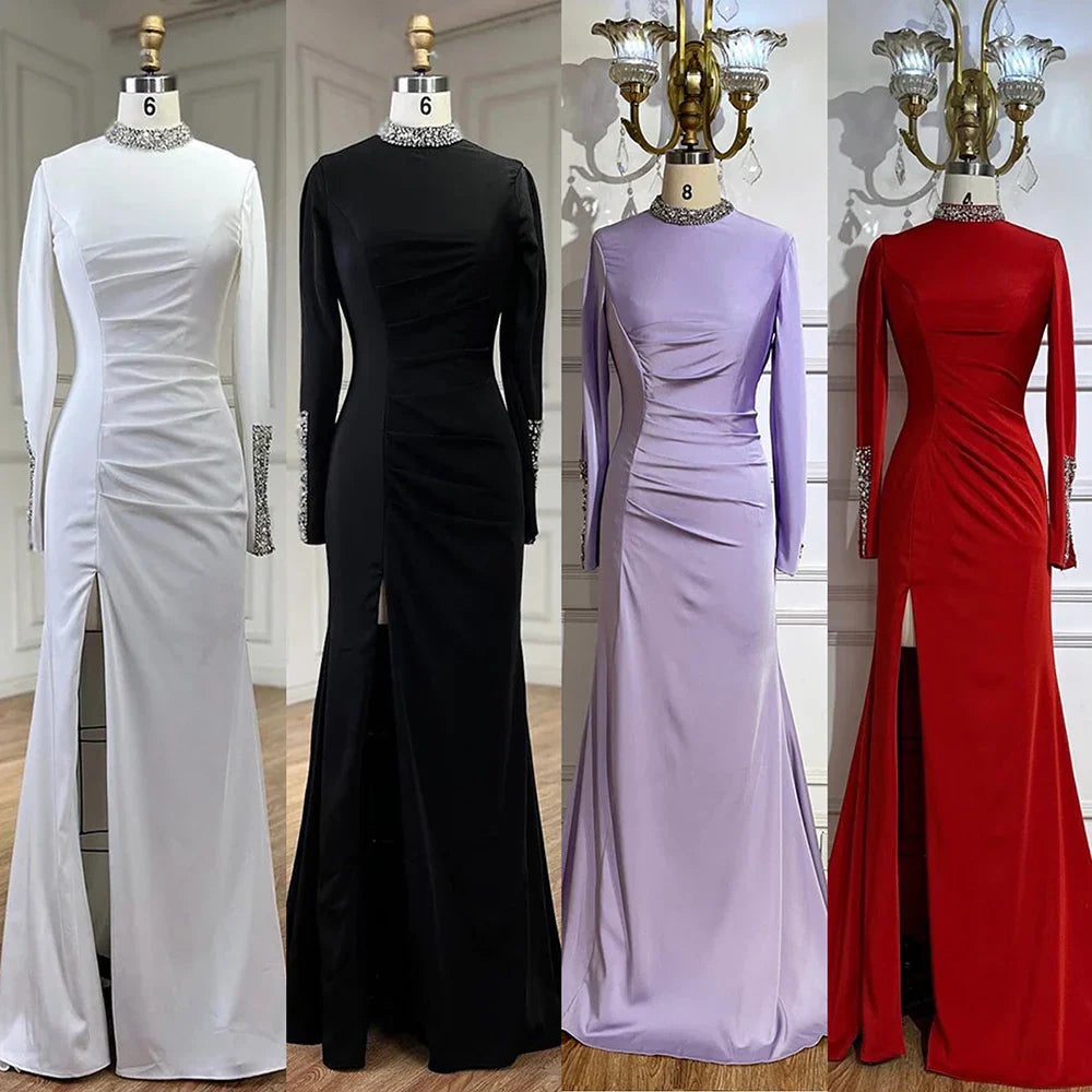 Black Satin Split Mermaid Luxury Evening Dress Gown LA72476