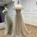 Vestidos de noche elegantes de sirena color caramelo con cuentas, estilo árabe saudí, con sobrefalda para ocasiones formales LA71634A