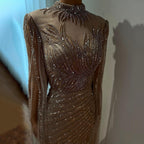 Arabic Caramel Mermaid Sexy Cape Sleeves Lace Beaded Long Evening Dresses Gowns 2025 For Women Wedding Party LA71885