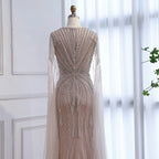 Luxury Caramel Beaded Evening Dress With Cape LA72992A