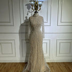 Vestido de noche de sirena color nude con perlas y cuentas, estilo saudí de lujo, para ocasiones formales (LA72345A) 