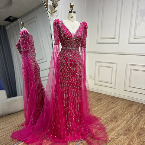 Vestido de noche de sirena fucsia de lujo para ocasiones formales LA72774 