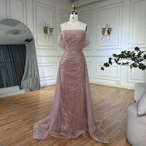 Customize 2025 Pink Elegant Saudi Mermaid Beaded Arabic Evening Dresses Gown For Formal Occasion LA72204A