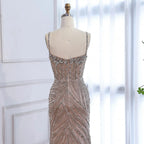 Luxury Nude Beaded High Slit Mermaid Evening Dress LA73340