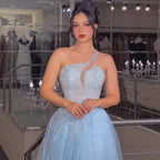 Serene Hill  Blue Spaghetti Strap A Line One Shoulder Prom Dress 2025 LA72589