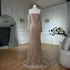 Luxury Beaded Evening Dresses Gowns with Off-Shoulder Long Sleeves and Sparkling Sequins LA72824A