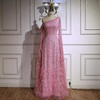 Luxury Feather One Shoulder Evening Dress with Cape Sleeves LA72763