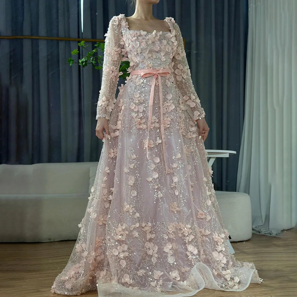 Robe de soirée élégante de style arabe gris, coupe trapèze, avec appliques et perles, pour femme, tenue de mariage, LA72657 