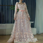 Robe de soirée élégante de style arabe gris, coupe trapèze, avec appliques et perles, pour femme, tenue de mariage, LA72657 