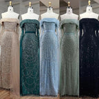 Off Shoulder Light Blue Mermaid Evening Dress with Detachable Overskirt Dubai LA72254