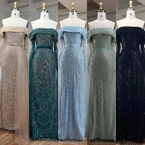 Robe de soirée sirène bleu clair à épaules dénudées et jupe amovible, Dubaï LA72254