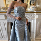 Vestido de noche árabe gris plata para mujer, ideal para bodas, fiestas y graduaciones (LA72705)