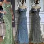 Robe de soirée longue style sirène verte, élégante, asymétrique, perlée, pour une occasion spéciale, LA72650 