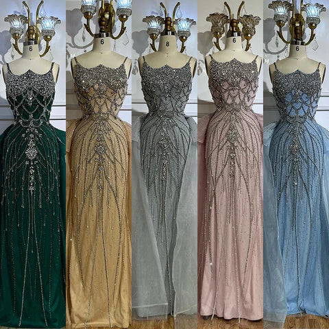 Robe de soirée saoudienne couleur chair à bretelles spaghetti et perles, avec surjupe, pour une occasion formelle, LA72810, 2025 