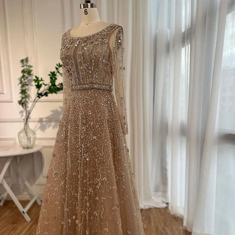 Dubai Arabic Designer Luxury Nude A Line Beaded Evening Dresses Gowns For Women Wedding Party 2025 LA72088