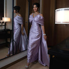Lilac Off Shoulder Lilac Evening Dress with Cape Beaded Wedding Party Gowns LA72529