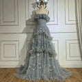 Luxury Silver Gray Off Shoulder Dubai Evening Dress LA72762