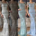 Vestido de noche de sirena de lujo blanco árabe de Dubái con mangas casquillo LA72714