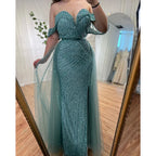 Nude Mermaid Elegant With Overskirt  Off  Shoulder Beaded Split Evening Dresses Gowns For Woman Party 2024 LA71728