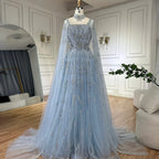 Vestido de noche de lujo saudí LA72764, corte A, manga capa, con cuentas de cristal, estilo árabe, color nude, ideal para ocasiones formales (modelo 2025).